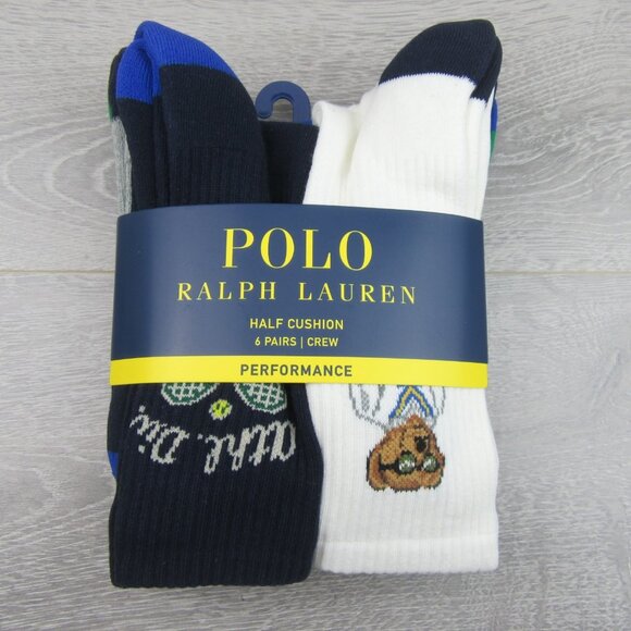 Polo Ralph Lauren Athletic Club Bear Crew Socks Multi 6 Pack Mens Size 6-13 NEW - Picture 2 of 15